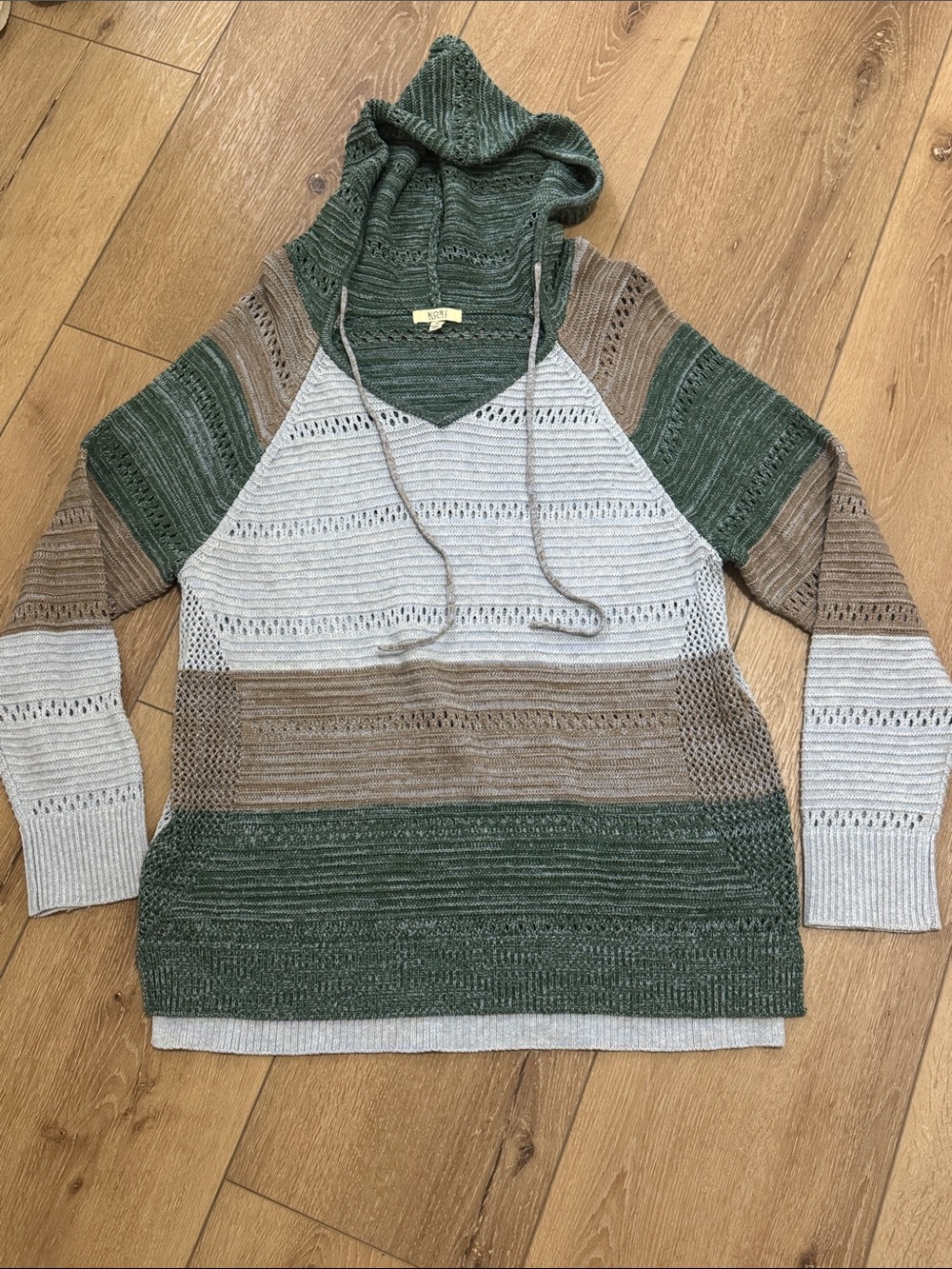 Kori Striped Hooded Sweater in Green, Cream & Tan
5 for $25